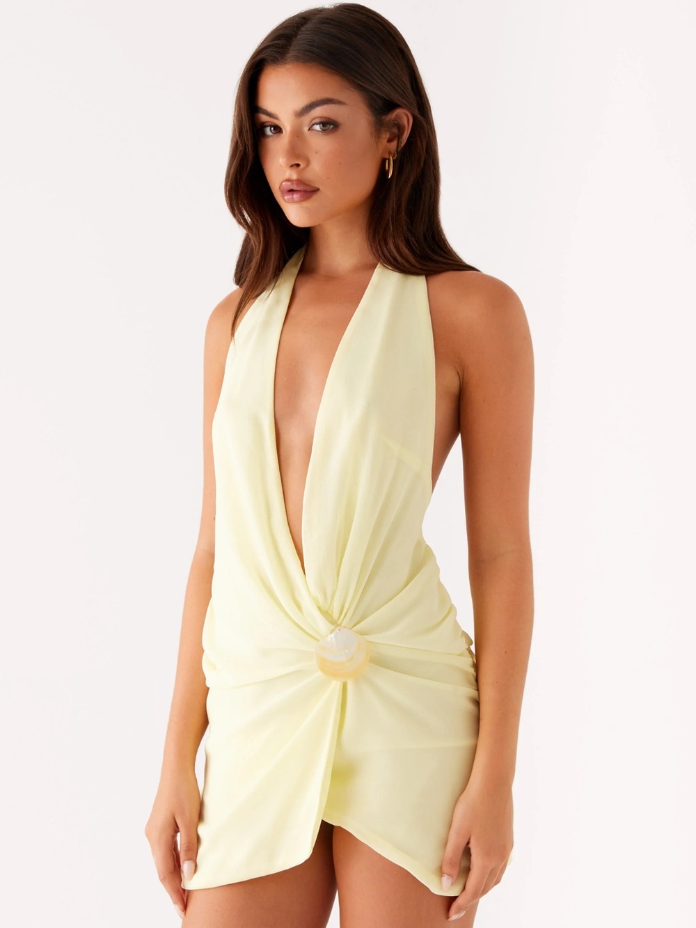 Peppermayo Lemon Plunge Halter Knot Mini Dress